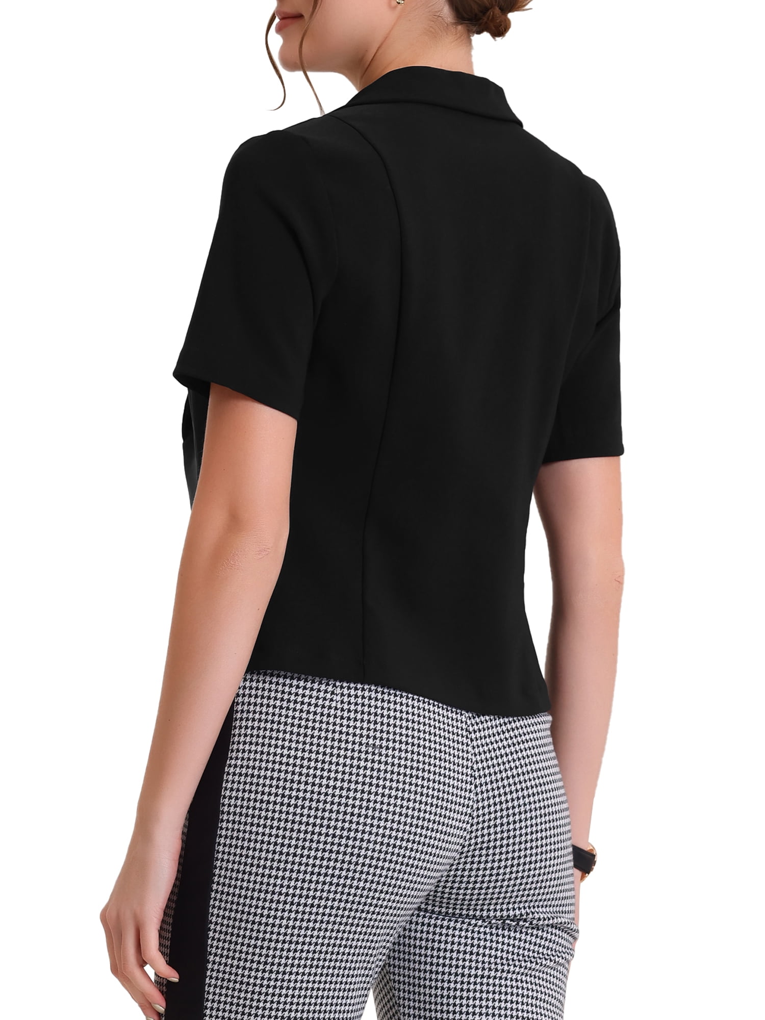 Unique Bargains Women's Cardigan Open Front Notch Lapel Short Sleeve Blazer XL Balck