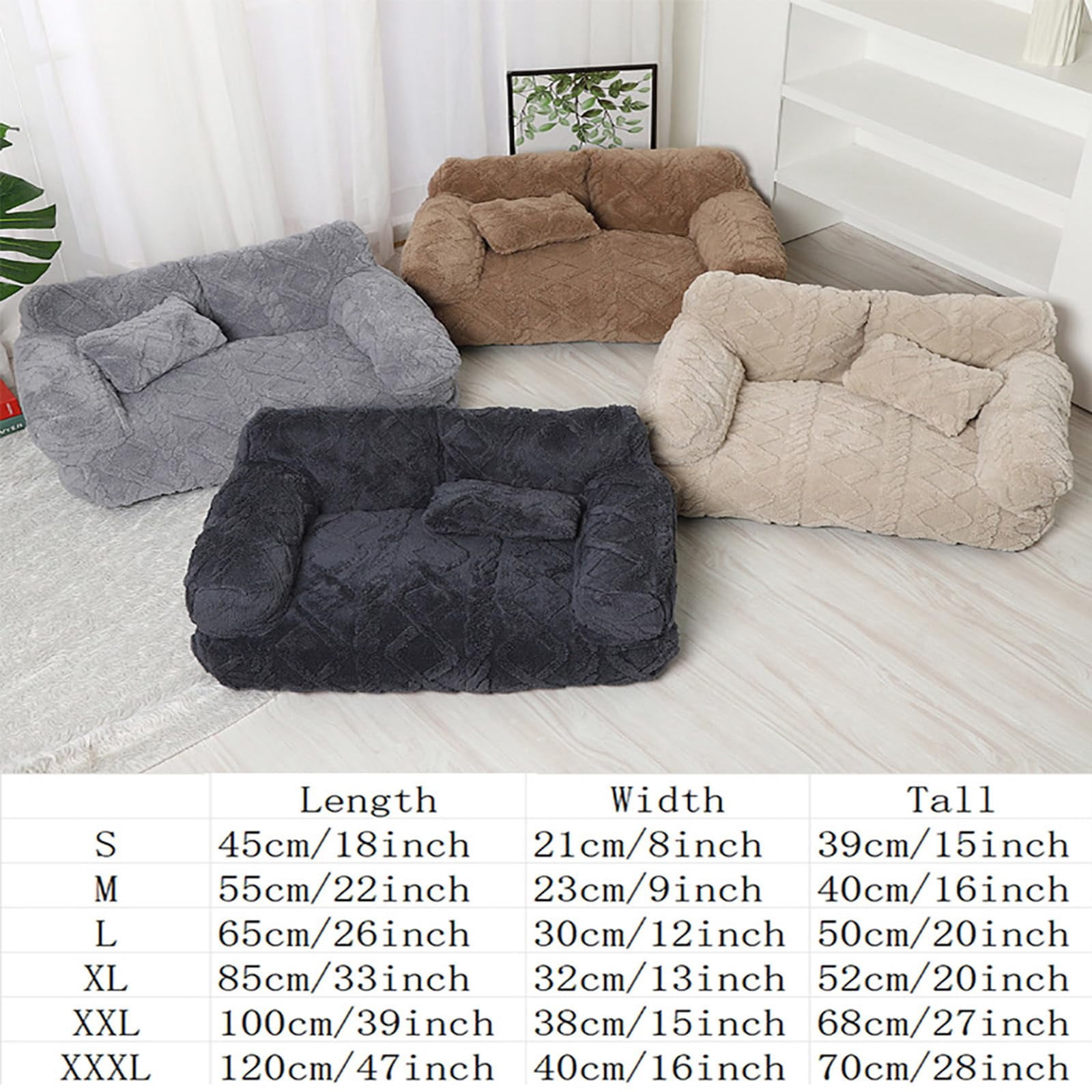 Plush Calming Pet Sofa Bed, Plush Calming Pet Sofa Bed with Removable Cover, Washable Orthopedic Dog Bed with Edge, Increases Deep Sleep