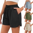 thumbnail image 4 of vigerkar Women Summer Casual Shorts with Pockets Elastic High Waisted Flowy Shorts Lounge Side Slit Lightweight Bottom (Beige, L）, 4 of 9