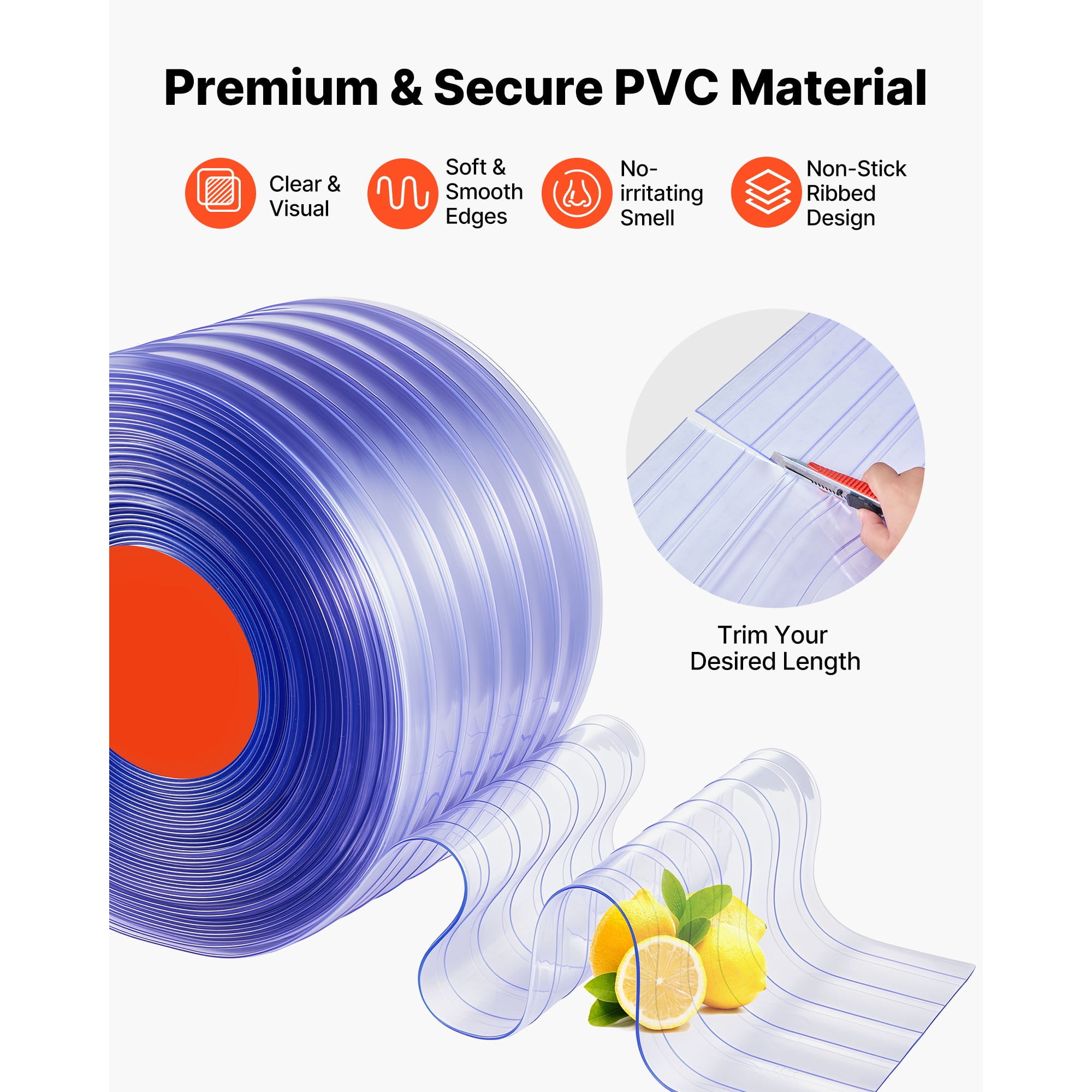 KFFKFF Clear PVC Strip Curtain, 101 ft x 12 in, Ribbed Plastic Door Strips for Freezers, Coolers, and Doorways in Supermarkets, Garages, Warehouses, or Animal Shelters