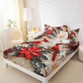 thumbnail image 4 of Manfei Merry Christmas Twin Sheet Sets,Wild Cardinal Bird Twin Fitted Sheet,Red Berry Xmas Floral Flat Sheet For Men Women,Breathable Home Decor,3 Pieces, 4 of 7
