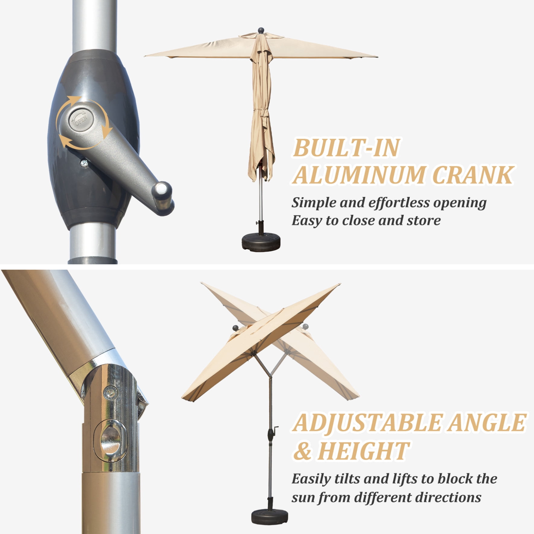 10FT Outdoor Patio Umbrella, Rectangle Market Umbrella with Push Button Tilt and Crank, Table Umbrella 8 Sturdy Ribs UV Protection for Deck, Backyard, Pool, Beige