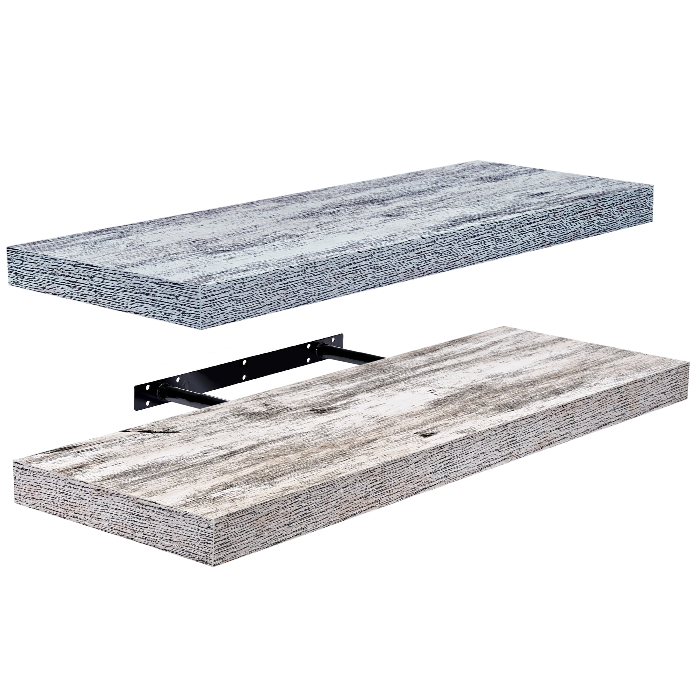 Sorbus 2 Pack Wood Floating Shelves Wall Hanging Length 24-inch, Rustic Blue/White
