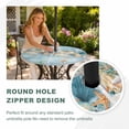 thumbnail image 4 of Round Outdoor Tablecloth with Umbrella Hole and Zipper, Beach Coastal Blue Tablecloth with Elastic Waterproof, Nautical Shell Starfish Coral Summer Patio Table Covers for 31" - 35" Pool Tables, 4 of 9