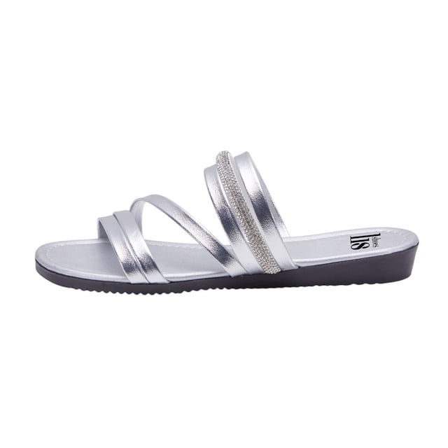 Sandalias Mujer Plana Metálica Tiras Decorativas