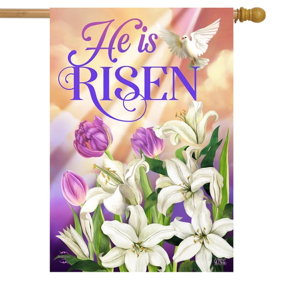 Briarwood Lane He Is Risen Lillies Easter House Flag