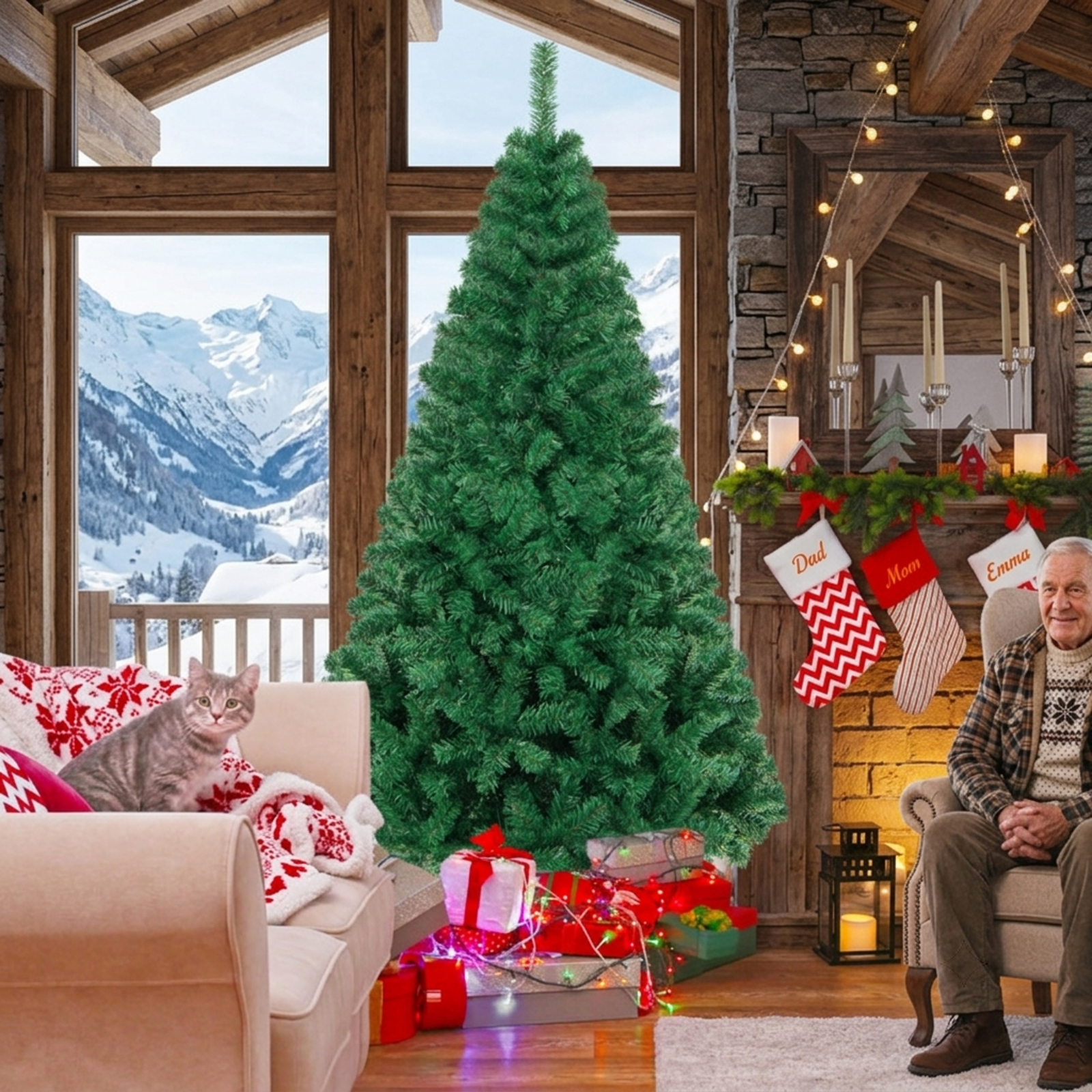 RUIE, 6 ft, Artificial Christmas Tree, with Metal Stand, 650 Branch Tips, Green Holiday Xmas Tree for Indoor Home Office Decoration
