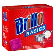 Brillo Basics Steel Wool Scrub Pads, Original Grease-Fighting Soap - Unscented, 8 Count
