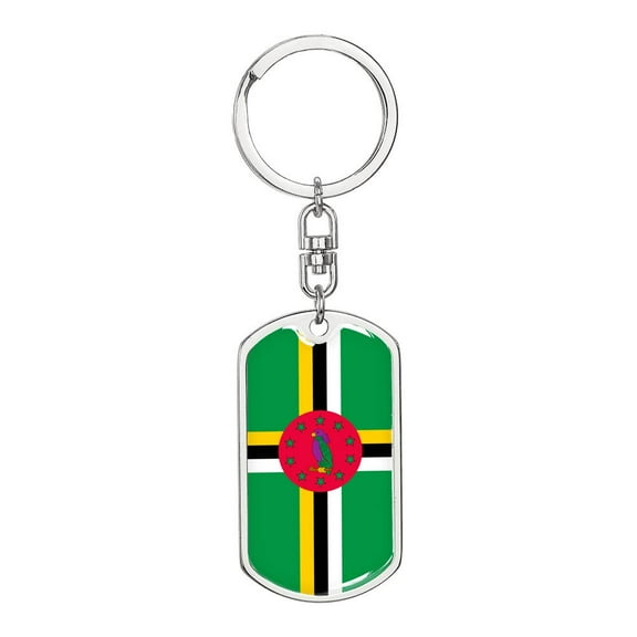 Dominica Flag Keychain Dog Tag Stainless Steel or 18k Gold