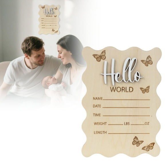 TIELUTT Baby Announcement Sign Wooden Hello World Sign Birth Announcement Sign Glass Chandelier Beads Paper Chains Christmas Decorations Glass Bead Garland at Night Wooden Bead Garlands