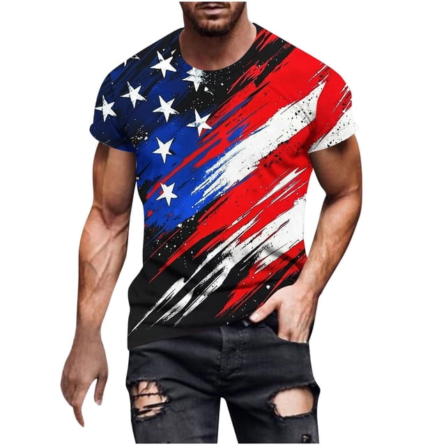 Mens Casual Pantalones Cortos Raya Impresión Suéter Fitness Deportes Camiseta, Poliéster Cuello Redondo Blusa para Al Aire Libre, Diario Y Primavera Verano Desgaste