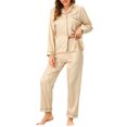 thumbnail image 2 of Unique Bargains Womens Nightwear with Pants Lounge Satin Button Down Pajama Sleepwear Sets, 2 of 5