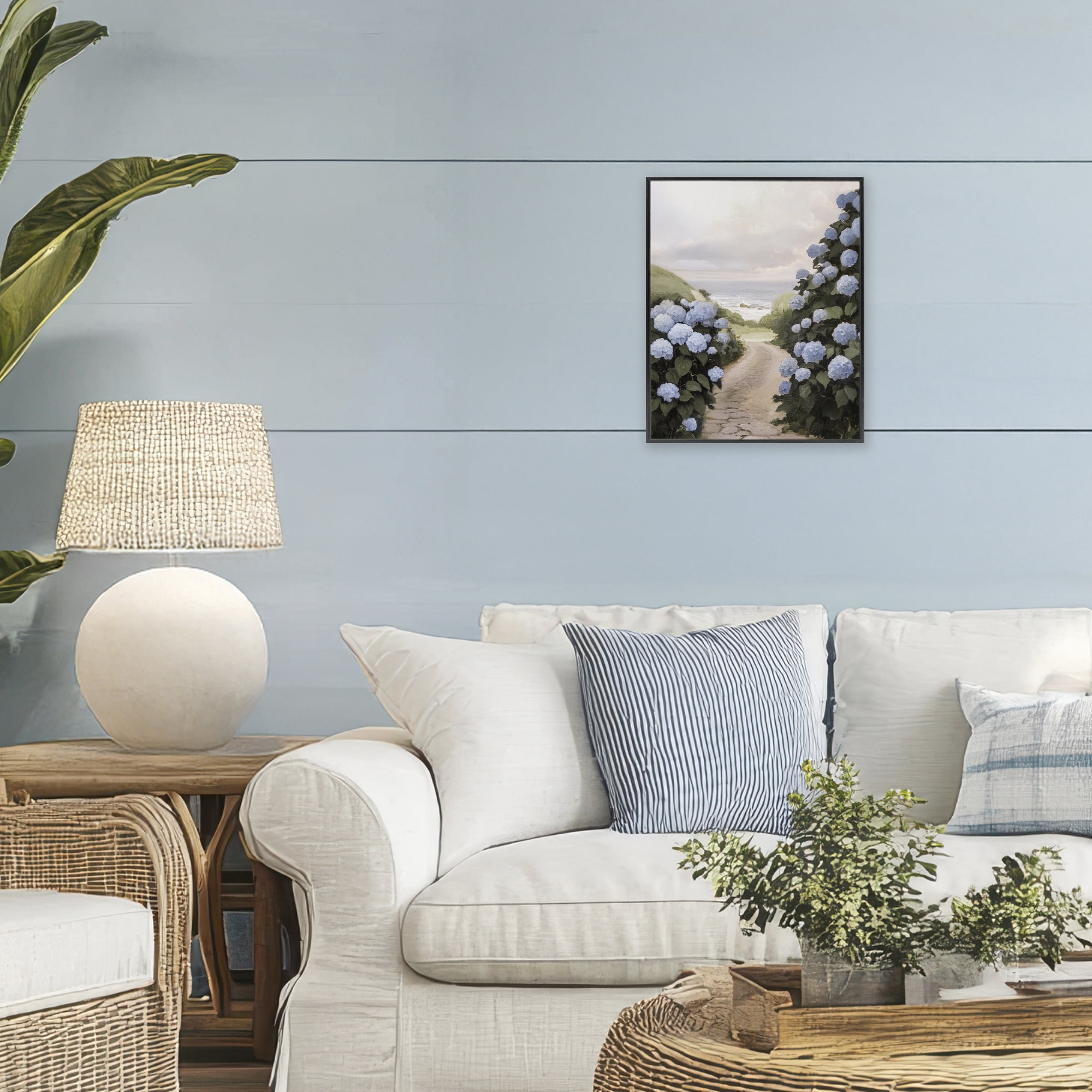Stupell Industries Coastal Hydrangea Pathway Black Framed Giclee Art, design by Sisi and Seb