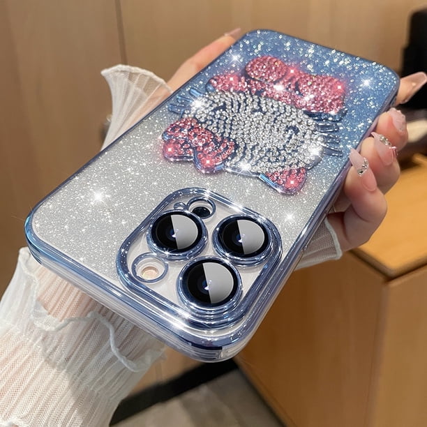 Funda De Teléfono De Hello Kitty Con Purpurina Para IPhone 14 13 12 Pro Max 14 Plus Con Cubierta De Lente Protector De Cámara Parachoques De Silicona A Prueba De Golpes Gao Jiahui unisex