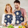 thumbnail image 5 of Dark Blue Sun Moon Star Pattern Apron-Garden Aprons for Women with Pockets-Cotton Linen Waterproof Kitchen Cooking Gardening Aprons Adjustable for Kitchen,Cooking,BBQ and Salon 33x27 Inch, 5 of 7