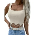 thumbnail image 1 of DYMADE Womens Casual Summer Rhinestones Sleeveless Square Neck Tassel Slim Sexy Camisole Tank Tops, 1 of 2