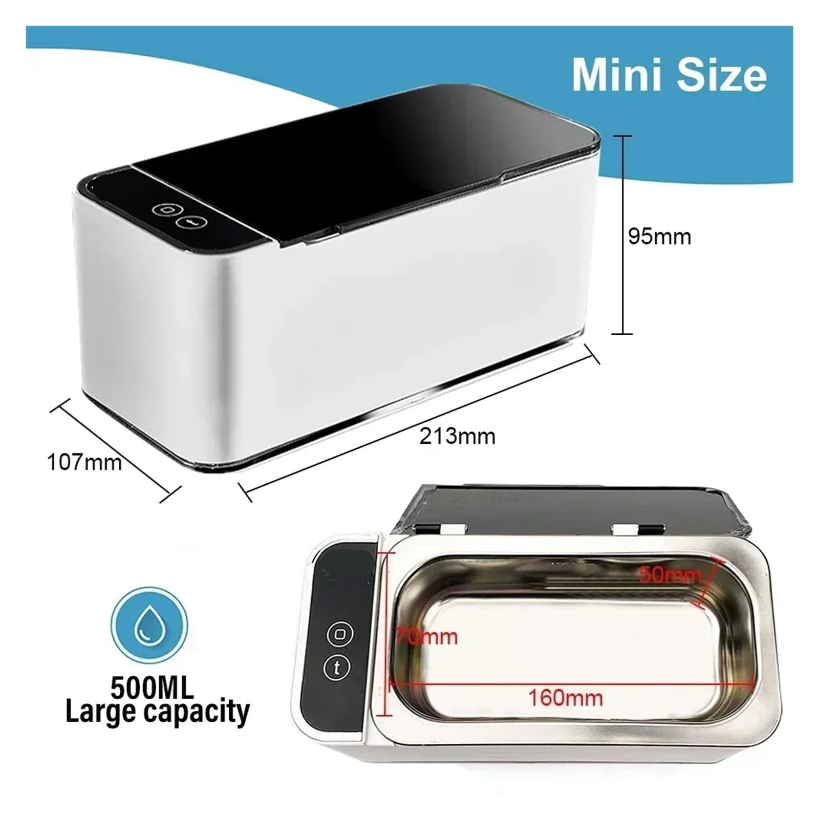 Powerful Ultrasonic Cleaner 500ML 46kH for Jewelry Glasses Circuit Board Watches Denture Teeth Ultrasound Washing Machine