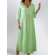 thumbnail image 3 of Vestido recto de talla grande para mujer, de media manga, plisado, informal, con escote en V, estilo bohemio, de lino, para playa, para verano, 2024, 3 of 5