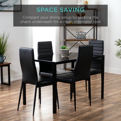 Buy Best Choice Products 5 Piece Kitchen Dining Table Set W Glass Tabletop 4 Faux Leather Chairs Black Online In Hong Kong 693452741