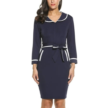 Sheath Pencil Dress - Women Elegant Tunic Business Casual Party Pencil Sheath Dress HFON