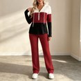 thumbnail image 7 of Bzdzmqm Women's 2 Piece Lounge Set V Neck Long Sleeve Hoodie with Wide Leg Pants Casual Solid Basic Tracksuit Cozy Zip Up Loungewear Fall Winter Outfit, Red M, 7 of 7