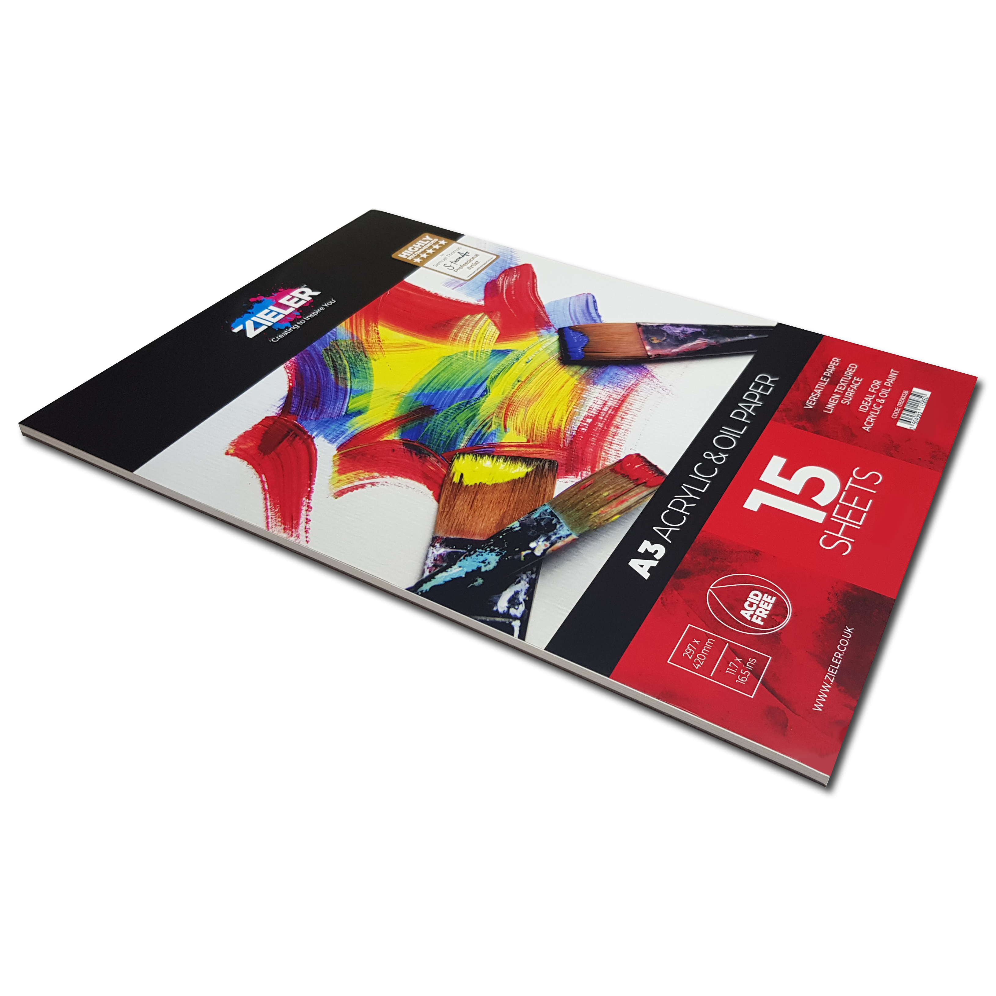 Zieler A3 Bound 16.5 x 11.7 Inch Acrylic & Oil Pad Textured 300gsm, 15 Sheets