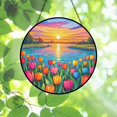 thumbnail image 3 of Vibrant Tulip Sunset Lake Stained Glass Suncatcher,creative Decorative Gift,elegant Window Hanging,home Decor,cure Gift,mother's Day Gift, 3 of 7