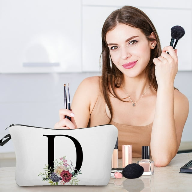 Fiudx Bolsa de Maquillaje Floral, Neceser con Letras Personalizadas, Elegante Organizador de Viaje, Regalo Ideal para Mujeres, Uso Diario, Ideal para Amigas y Damas de Honor.