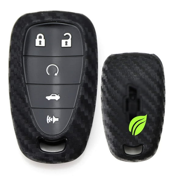Carbon Fiber Pattern Soft Silicone Key Fob Cover For 2016-up Chevrolet Camaro Cruze, 2017-up Malibu Sonic, etc Keyless Fob (Black Twill Weave)