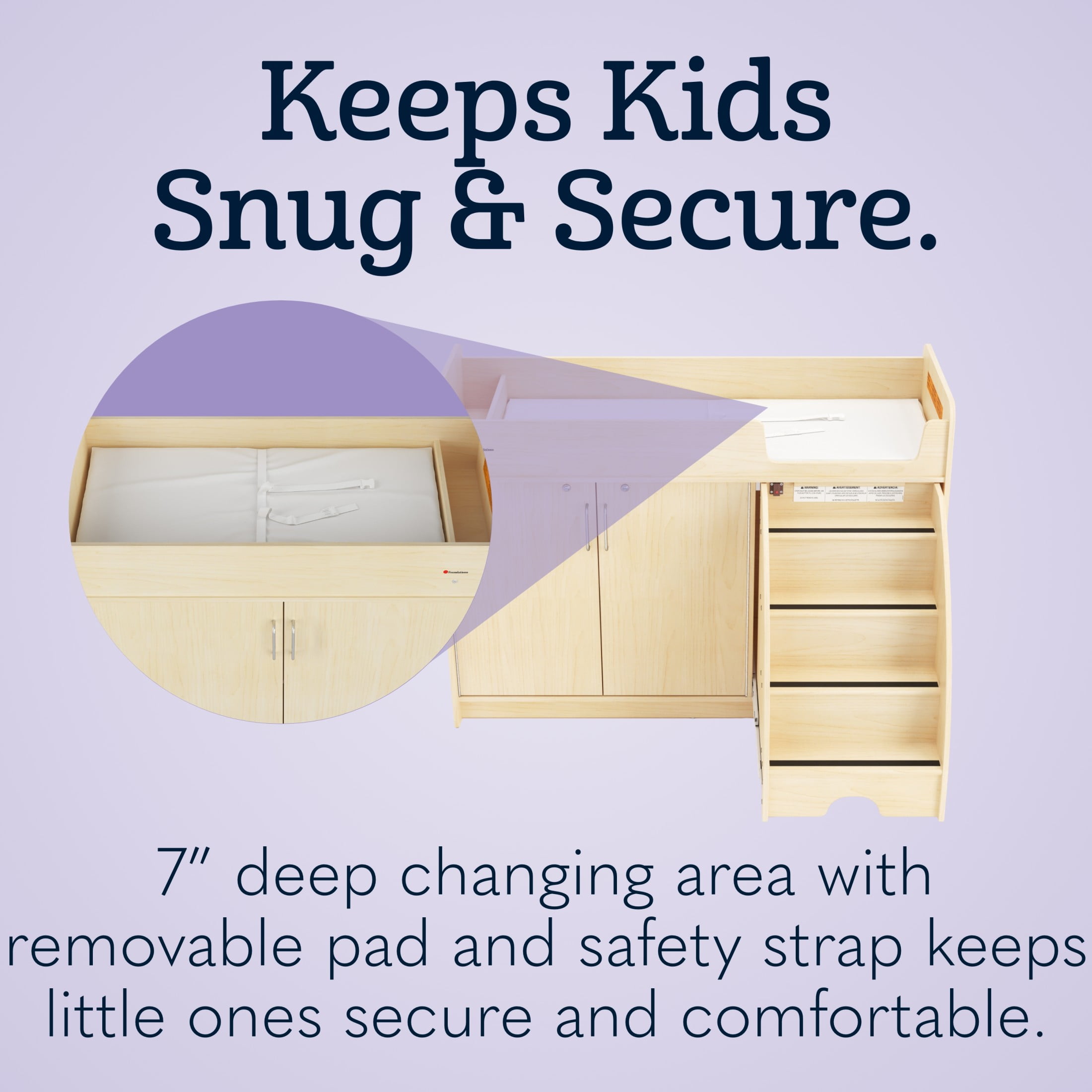 SafeStep Changing Table with Right Stairs - Durable Wood Changing Table for Childcare