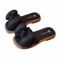 thumbnail image 4 of Tao Tao Toddler Girls Bow Knot Flat Sandals Open Toe Slip On Slide Slipper Single Band Flats PU Soft Sole Beach Roman Sandals Slippers Black 9-10 Years, 4 of 5
