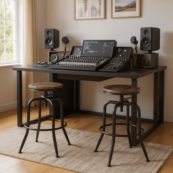 Homy Casa Set of 2 Studio Mixing Bar Stools with Ergonomic Comfort and Adjustable Height for Recording Rooms, Audio Booths and Home Studios