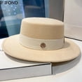thumbnail image 3 of Sombreros de Fedora para mujer, sombrero de banda de cinta de boda, sombrero de Jazz de fieltro para hombres, gorra de vestir de Bowler elegante, moda superior plana, Iglesia de Panamá, 3 of 4