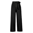thumbnail image 4 of Wide Leg Pants for Women Solid Cotton Linen Casual Button High Waist Summer Bowknot Belted Palazzo Pants Trousers, 4 of 7