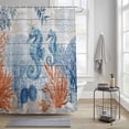thumbnail image 3 of Sea Corals Seahorse Shower Curtain, Summer Beach Sea Stars Wood Grain Waterproof Shower Curtain Set with 12 Hooks Lightweight Bath Curtains Fabric Bathroom Decor 72x72 Inches, 3 of 9