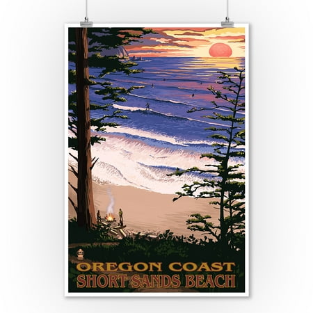 - Short Sands Beach, Oregon - Coast Scene - Lantern Press Artwork (9x12 Art Print, Wall Decor Travel Poster)