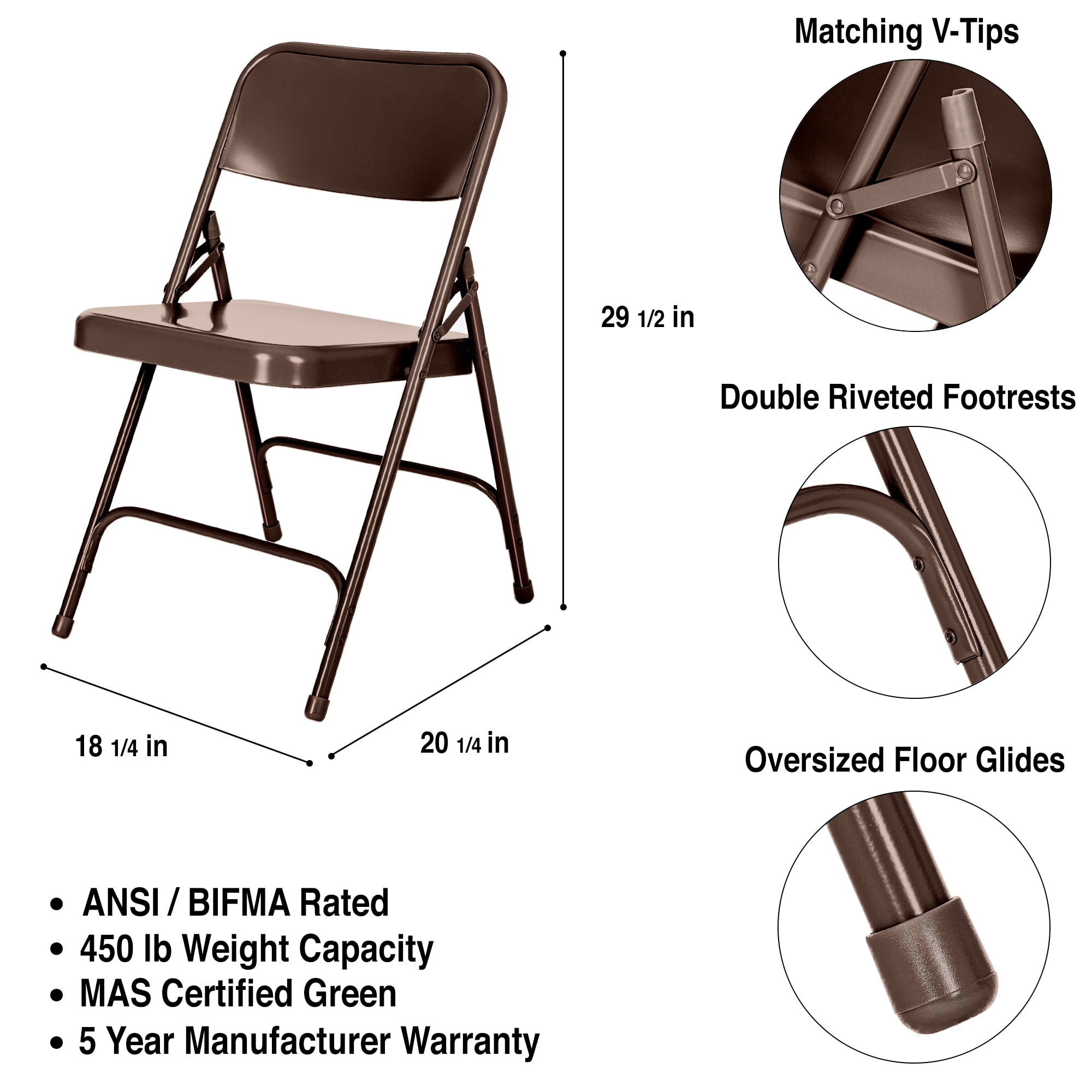 Hampden Furnishings Bernadine Collection Steel Double Hinge Folding Chair, Brown, 4 PACK
