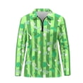 thumbnail image 3 of Garronmavis Women's Golf Shirt Zip Up Workout Tennis Tops Long Sleeve Athletic Hiking Running Workout Tops, Green Stripe Golf, Size 2XL, 3 of 7