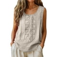thumbnail image 4 of Craaazy Women Sleeveless Blouses Relaxed Fit Solid Color Round Neck Floral Embroidery Tank Tops Soft Linen Blend for Going Out Summer Vacation, 4 of 8