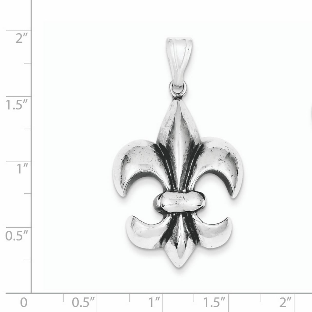 925 Sterling Silver Antiqued Fleur de Lis Charm Pendant 45mm x 25mm