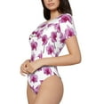 thumbnail image 2 of KLL Women 's Crew Neck Bodysuit Jumpsuits Orchids Flowers Print Short onesies Stretch T Shirts, 2 of 7