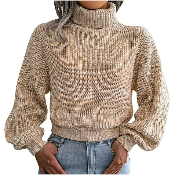 Womens Fall Fashion 2022! QLEICOM Sweaters for Women, Women's Fashion Casual Lantern Long Sleeve Turtleneck Knitted Sweater Turtleneck Sweater On Clearance