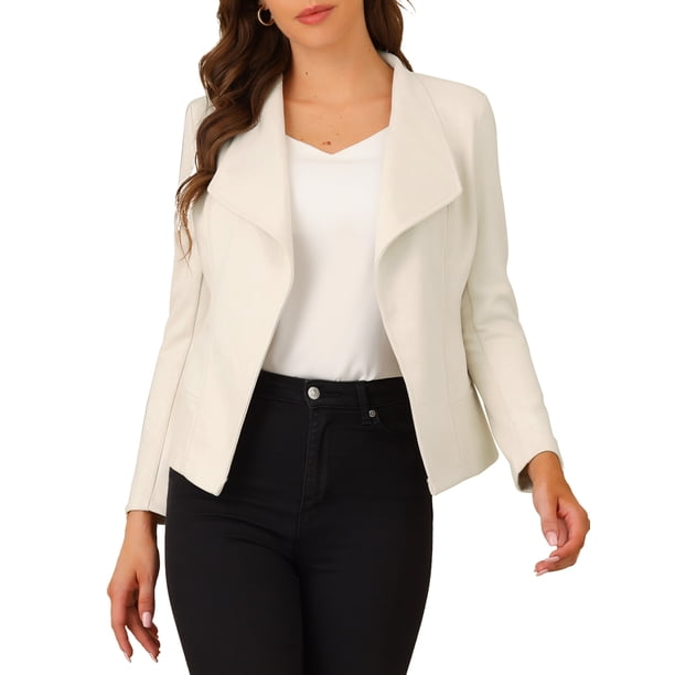 Blazer de ante sintético para mujer INSPIRE CHIC, con solapa, mangas largas y abertura frontal, color beige