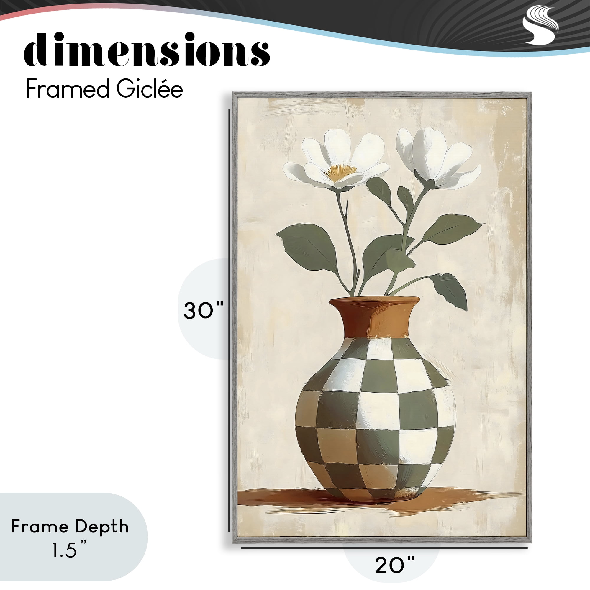 Stupell Industries Checkboard Green Flower Vase Gray Framed Giclee Art, design by Creative Studio