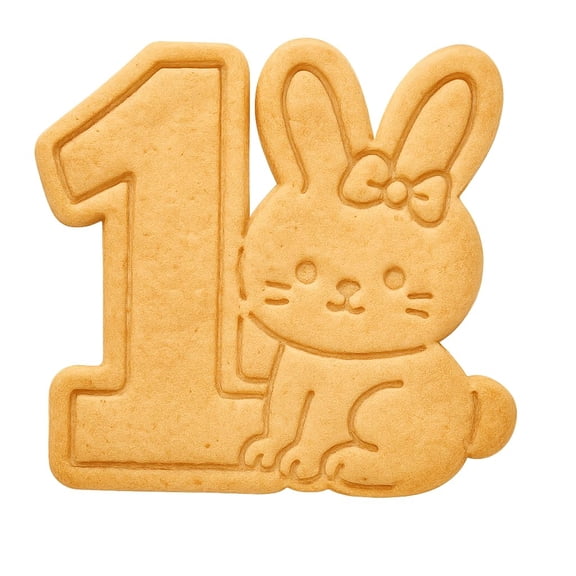 1st Birthday Bunny Cookie Cutter & Stamp 4x3.8" for Baking & Fondant Clay Gifts
