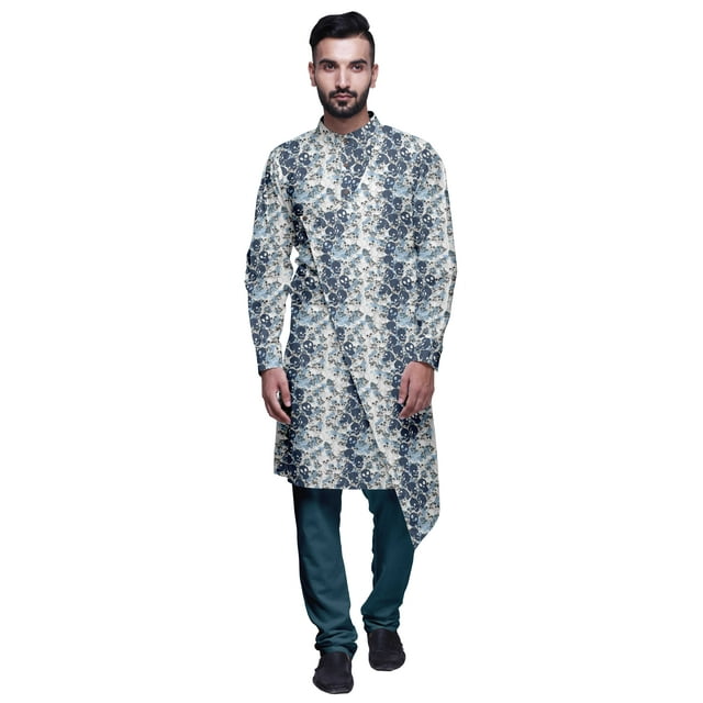 Atasi Kurta Pyjama de Designer pour Hommes Ensemble Kurta Angrakha Imprimé Vêtements d'Été