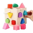 thumbnail image 1 of Cubo de madera con rompecabezas, habilidades motoras , aprendizaje temprano, construcción , bloques de clasificación, , CUTICAT juego de clasificación de formas, 1 of 8