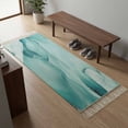 thumbnail image 5 of Area Rug with Tassels 2' x 6', Gradient Teal Marble Texture Kitchen Runner Rug for Hallway Bedroom Throw Rugs, Modern Watercolor Wave Soft Door Mat for Bathroom Entrance Living Room, 5 of 9