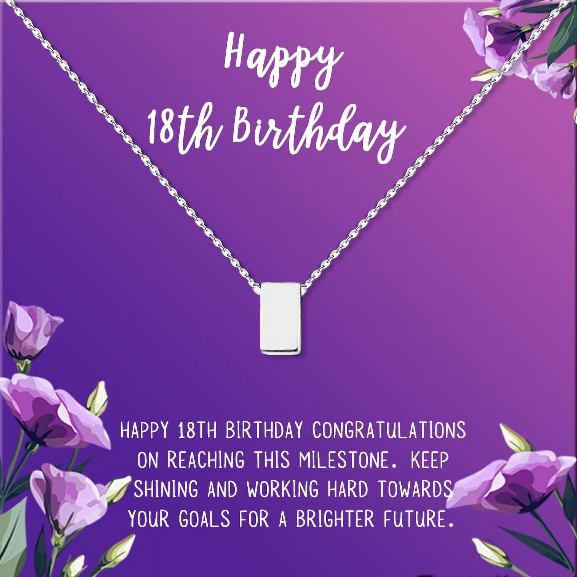Anavia Happy 18th Birthday Gifts Stainless Steel Fashion Necklace Birthday Card Jewelry Gift for Girl, Birthday Gift for Daughter-[Silver Cube, Royal Purple Gift Card]