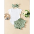 thumbnail image 3 of Faithtur Ensemble de Vêtements d'Été pour Bébé Fille Imprimé Trèfle Manches Courtes Col Rond Barboteuse Shorts Taille Élastique Bandeau 3 Pcs, 3 of 9